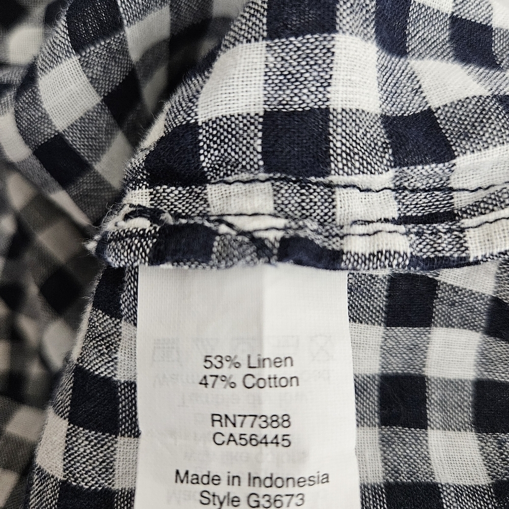 J.CREW Tunic Shirt Linen Black Gingham 3/4 Sleeve V Neck Relaxed Fit Top Medium - Picture 5 of 6